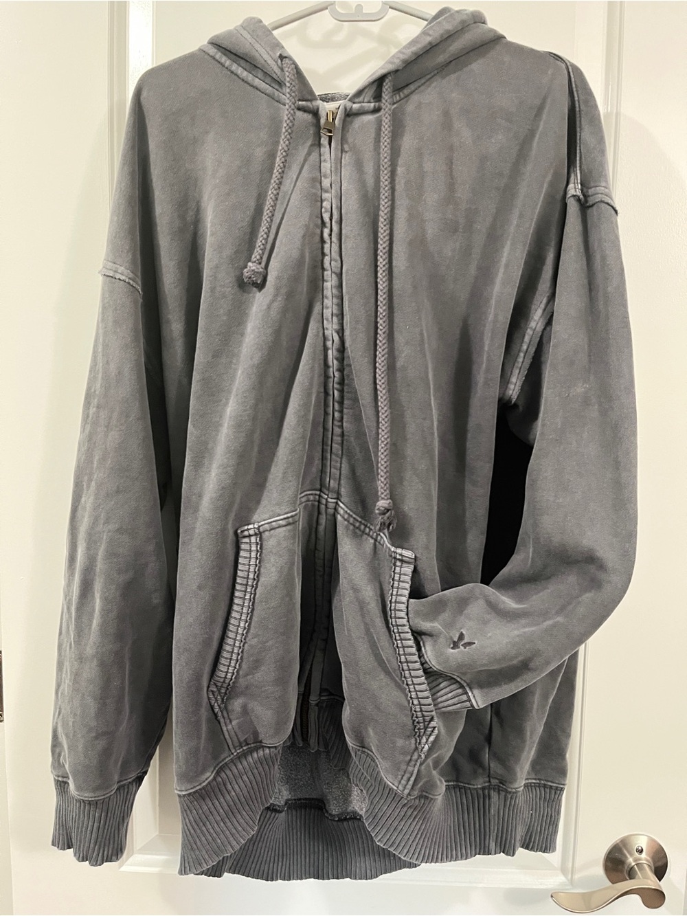 American Eagle Men's Washed Gray Full-Zip Hoodie Jacket